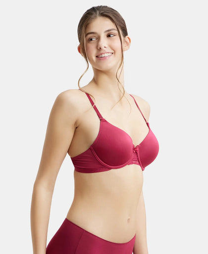 Under-Wired Padded Soft Touch Microfiber Elastane Full Coverage T-Shirt Bra with Lace Styling - Anemone-2