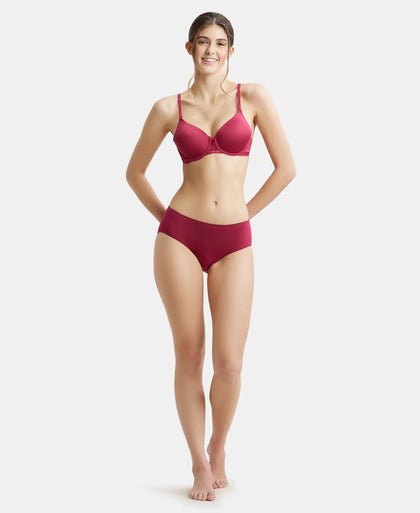 Under-Wired Padded Soft Touch Microfiber Elastane Full Coverage T-Shirt Bra with Lace Styling - Anemone-4