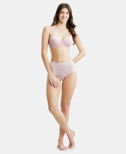 Under-Wired Padded Soft Touch Microfiber Elastane Full Coverage T-Shirt Bra with Lace Styling - Fragrant Lily-4