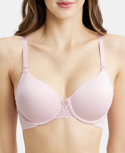 Under-Wired Padded Soft Touch Microfiber Elastane Full Coverage T-Shirt Bra with Lace Styling - Fragrant Lily-6