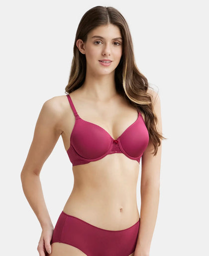 Wirefree Padded Soft Touch Microfiber Elastane Full Coverage T-Shirt Bra with Lace Styling - Fragrant Lily-1