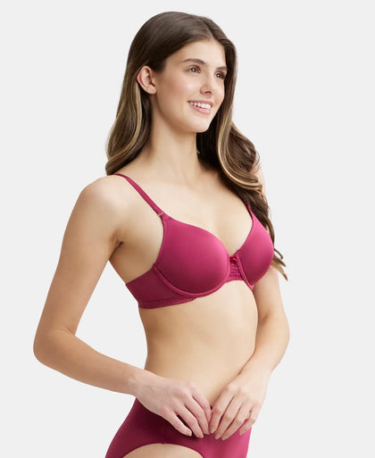 Wirefree Padded Soft Touch Microfiber Elastane Full Coverage T-Shirt Bra with Lace Styling - Fragrant Lily-2