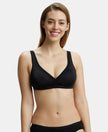 Wirefree Non Padded Soft Touch Microfiber Elastane Full Coverage Everyday Bra with Stylised Mesh Panel - Black-1
