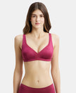 Wirefree Non Padded Soft Touch Microfiber Elastane Full Coverage Everyday Bra with Stylised Mesh Panel - Pink Wine-1