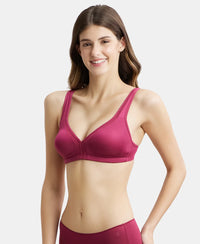 Wirefree Non Padded Soft Touch Microfiber Elastane Full Coverage Everyday Bra with Stylised Mesh Panel - Pink Wine-2