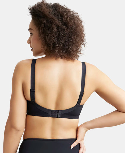 Wirefree Padded Soft Touch Microfiber Elastane Full Coverage Plus Size Bra with Magic Under Cup - Black-3