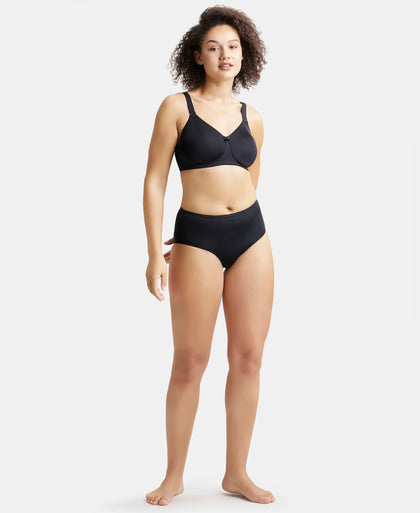 Wirefree Padded Soft Touch Microfiber Elastane Full Coverage Plus Size Bra with Magic Under Cup - Black-4