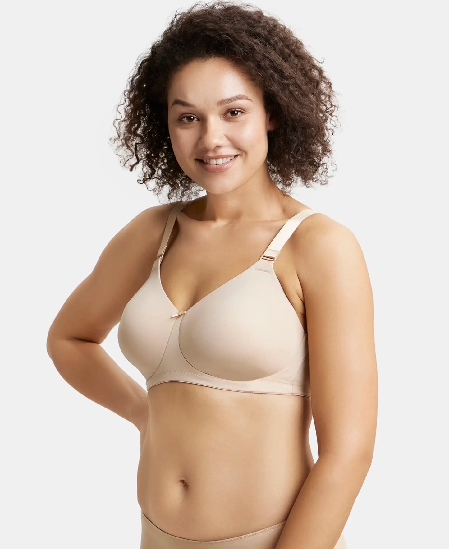 Wirefree Padded Soft Touch Microfiber Elastane Full Coverage Plus Size Bra with Magic Under Cup - Light Skin-2