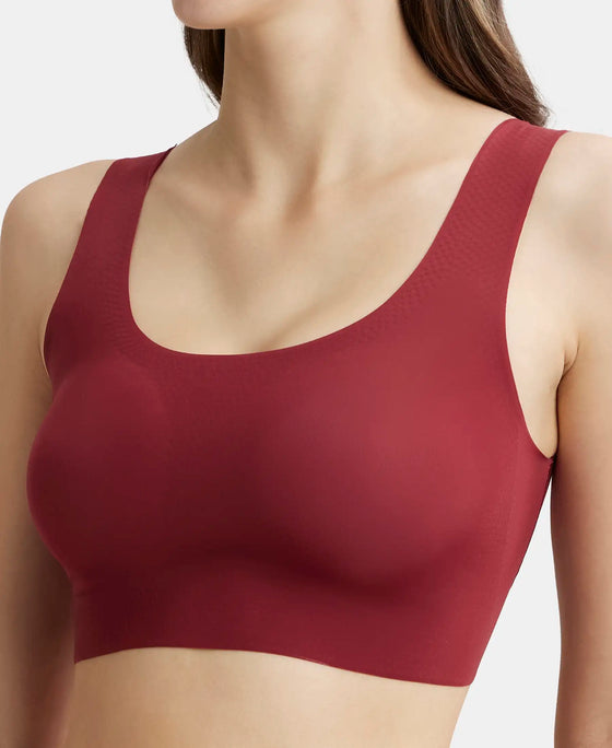 Wirefree Padded Soft touch Microfiber Elastane Full Coverage Lounge Bra with 360 Degree Stretch - Pomegranate-6