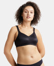 Wirefree Non Padded Soft Touch Microfiber Elastane Full Coverage Minimizer Bra with Broad Cushioned Fabric Strap - Black-1