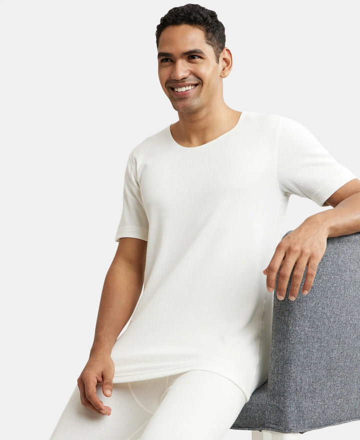 Super Combed Cotton Rich Half Sleeved Thermal Undershirt with StayWarm Technology - Off White-5