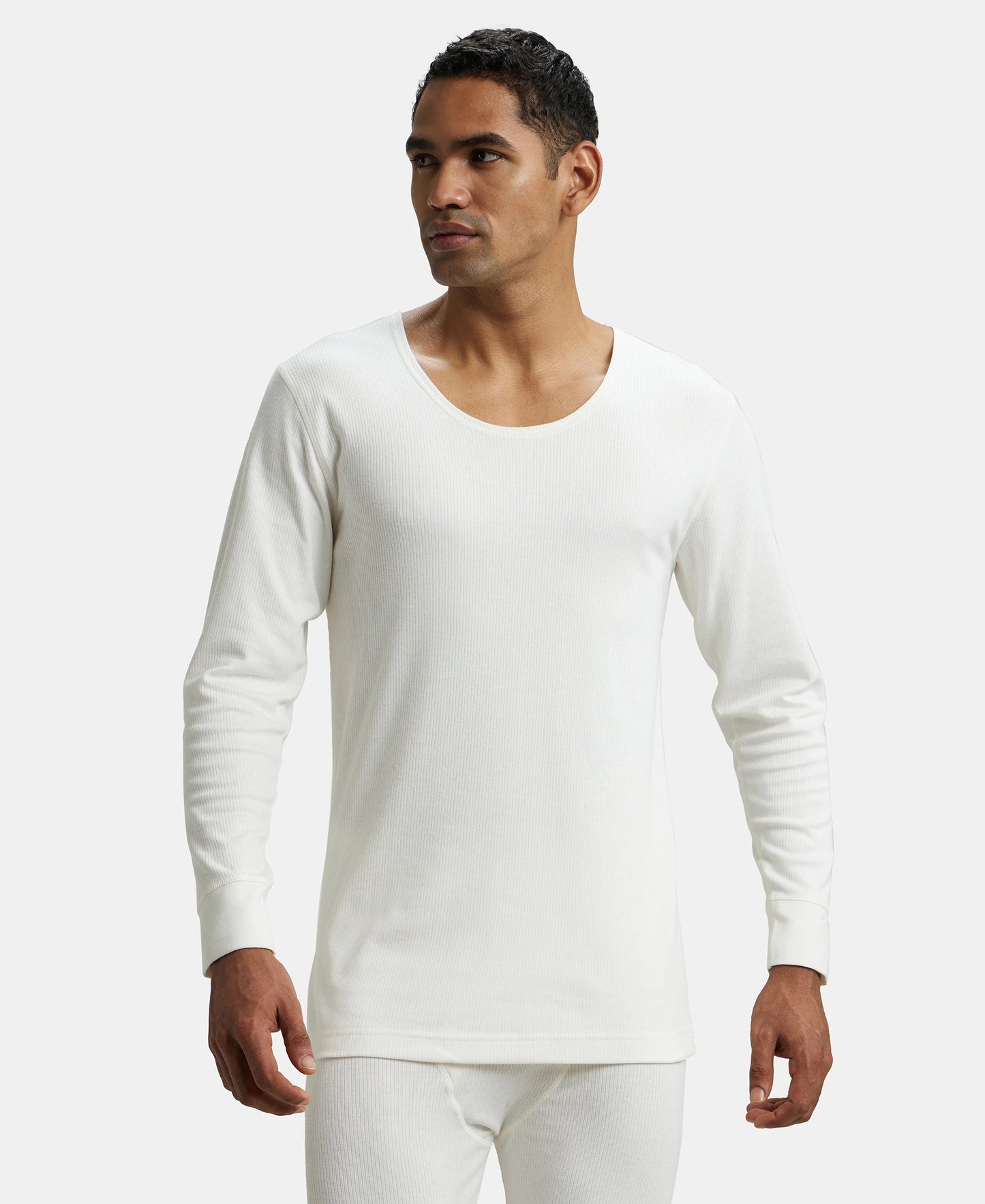 Super Combed Cotton Rich Full Sleeve Thermal Undershirt with StayWarm Technology - Off White-5