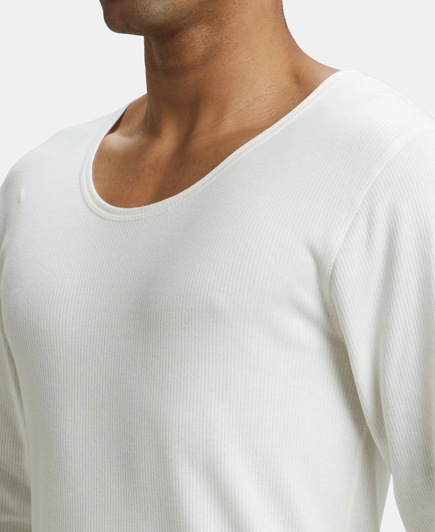 Super Combed Cotton Rich Full Sleeve Thermal Undershirt with StayWarm Technology - Off White-7