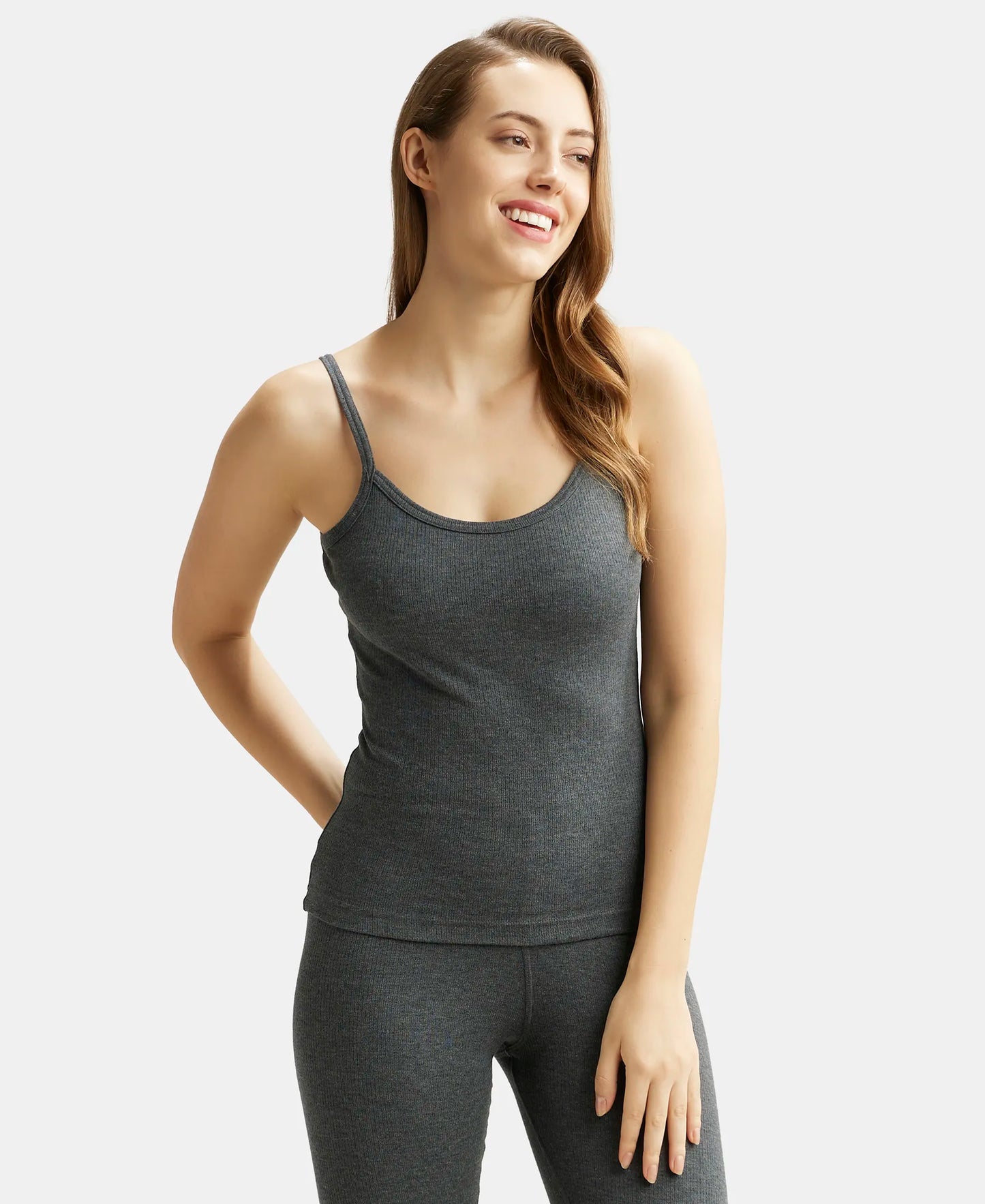 Super Combed Cotton Rich Thermal Camisole with StayWarm Technology - Charcoal Melange-5