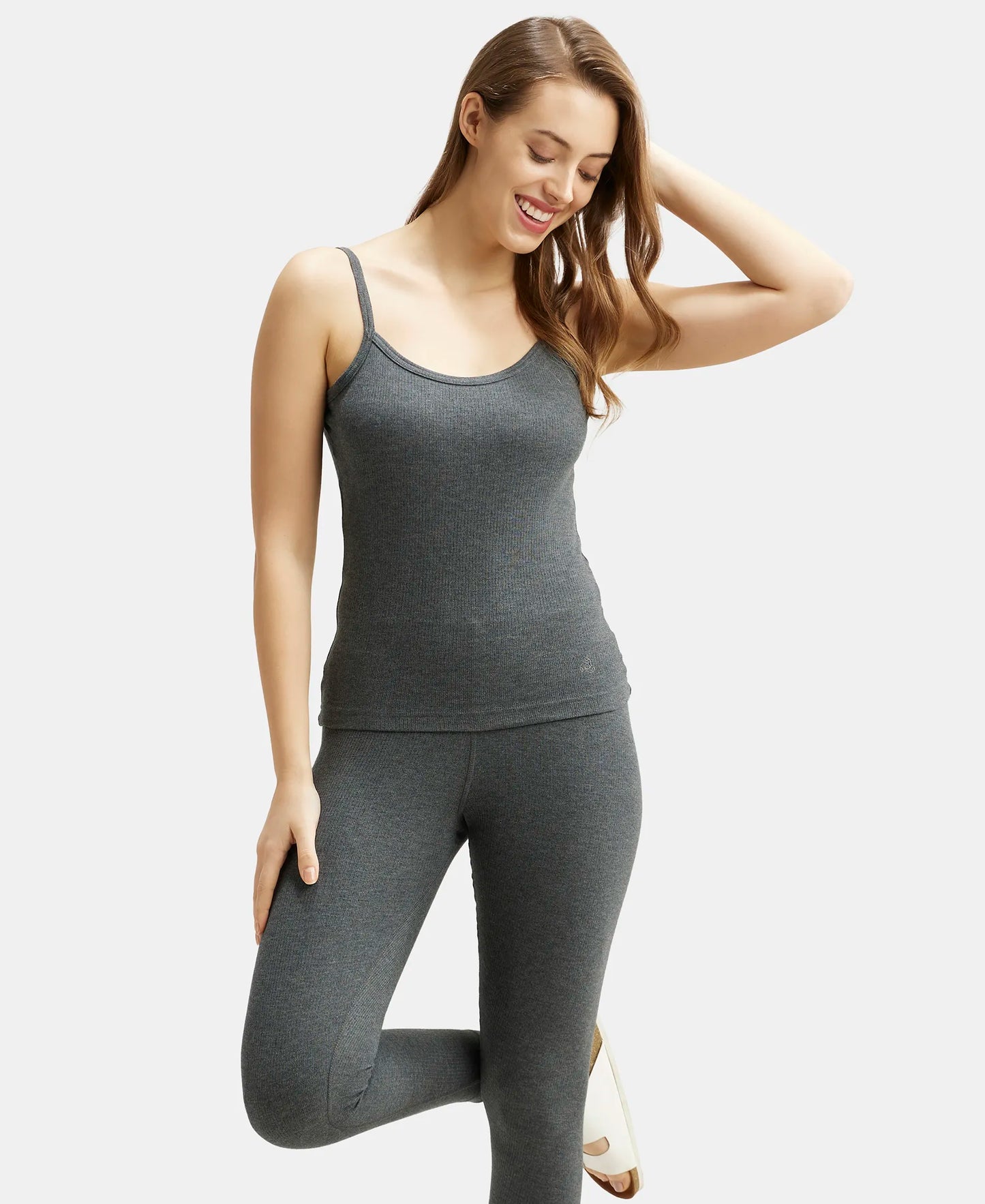 Super Combed Cotton Rich Thermal Camisole with StayWarm Technology - Charcoal Melange-6