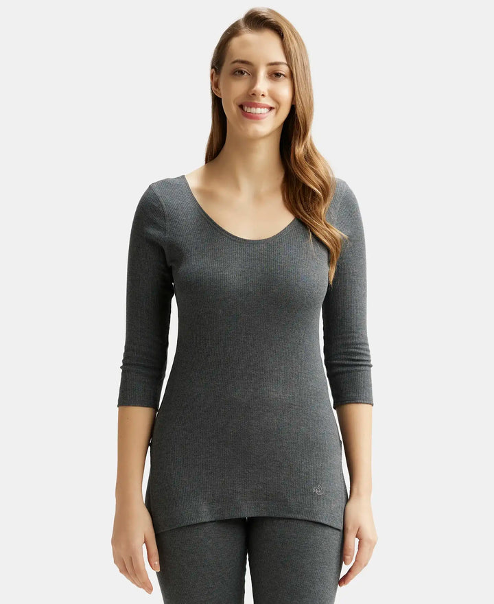 Super Combed Cotton Rich Three Quarter Sleeve Thermal Top with StayWarm Technology - Charcoal Melange-1