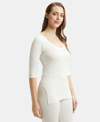 Super Combed Cotton Rich Three Quarter Sleeve Thermal Top with StayWarm Technology - Off White-2