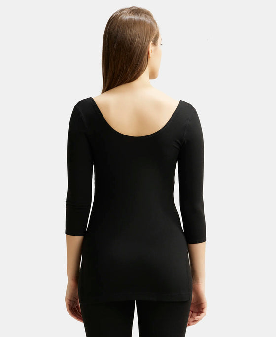 Soft Touch Microfiber Elastane Three Quarter Sleeve Thermal Top with StayWarm Technology - Black-3