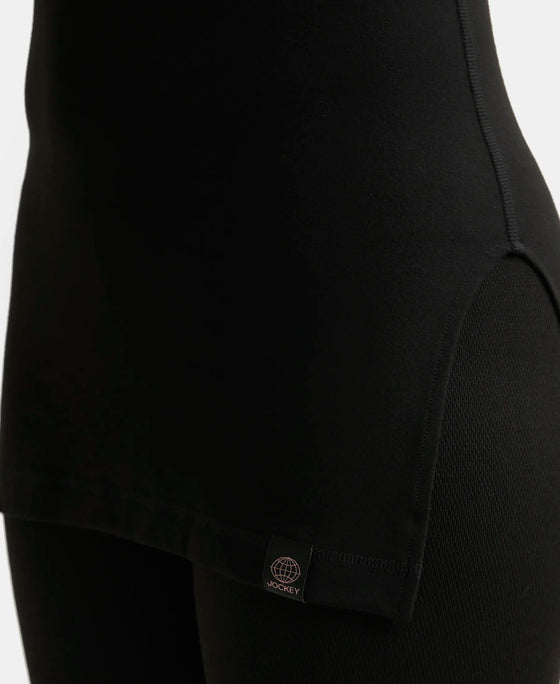 Soft Touch Microfiber Elastane Three Quarter Sleeve Thermal Top with StayWarm Technology - Black-7