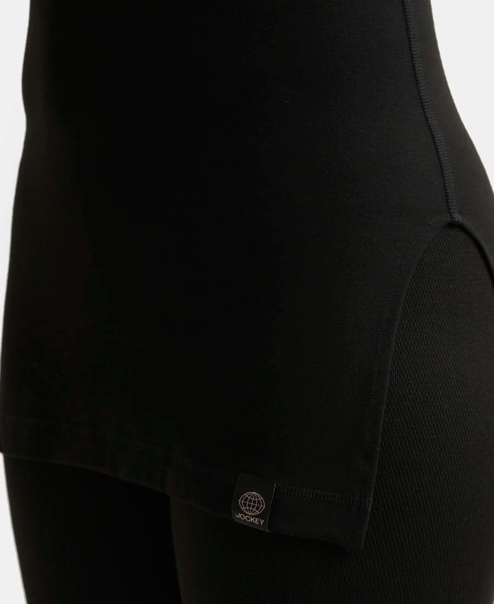 Soft Touch Microfiber Elastane Three Quarter Sleeve Thermal Top with StayWarm Technology - Black-7