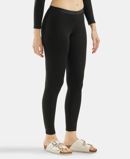 Soft Touch Microfiber Elastane Stretch Fleece Fabric Thermal Leggings with StayWarm Technology - Black-2