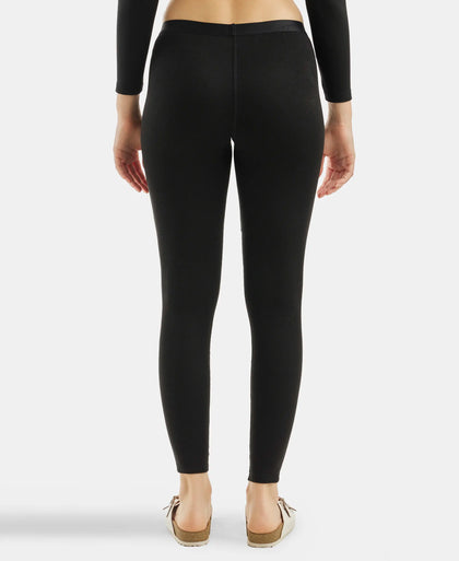 Soft Touch Microfiber Elastane Stretch Fleece Fabric Thermal Leggings with StayWarm Technology - Black-3