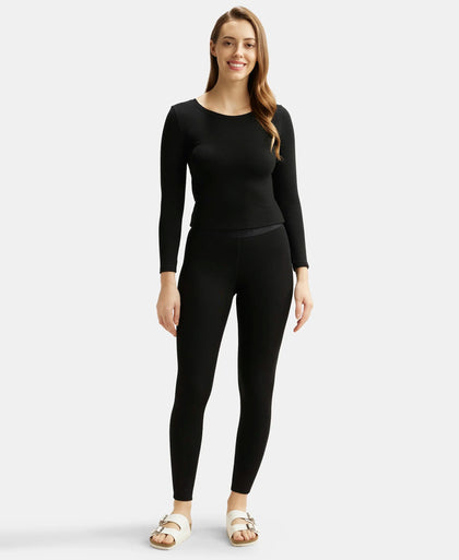 Soft Touch Microfiber Elastane Stretch Fleece Fabric Thermal Leggings with StayWarm Technology - Black-4