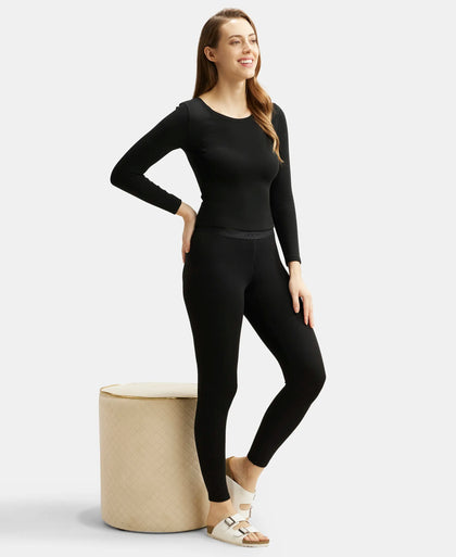 Soft Touch Microfiber Elastane Stretch Fleece Fabric Thermal Leggings with StayWarm Technology - Black-6