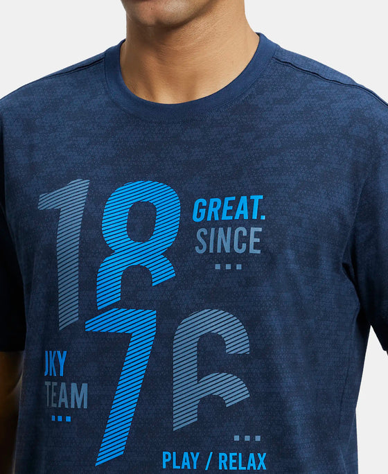 Super Combed Cotton Rich Round Neck Half Sleeve T-Shirt - Insigna Blue Print-6
