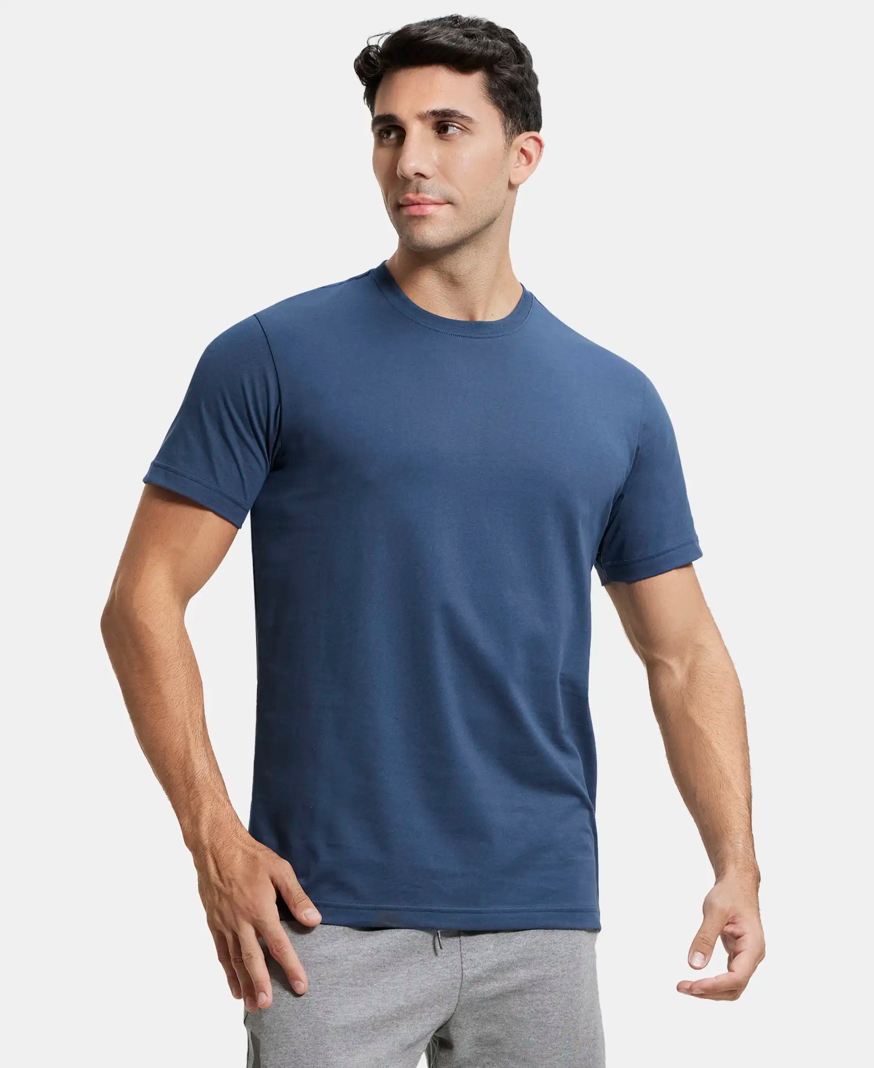 Buy Super Combed Cotton Rich Round Neck Half Sleeve T Shirt Mid Night Navy 2714 Jockey India