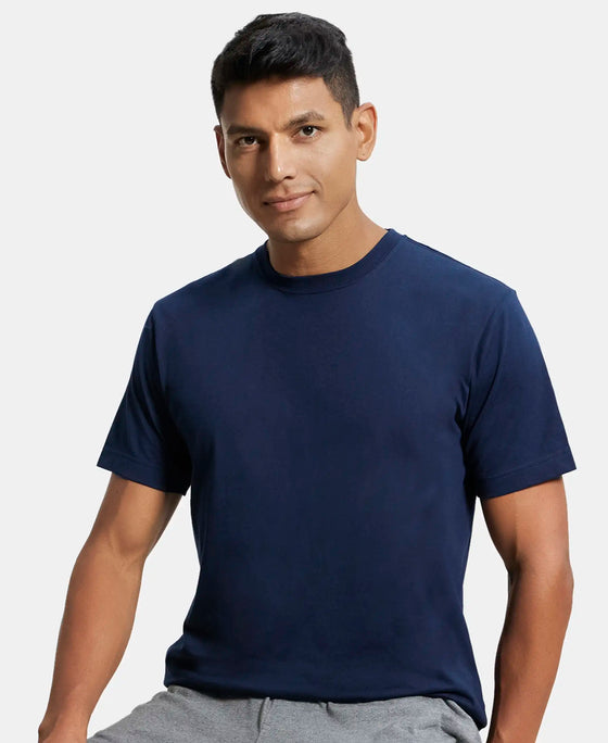 Super Combed Cotton Rich Round Neck Half Sleeve T-Shirt - Navy-5