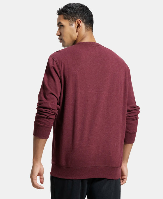 Super Combed Cotton French Terry Solid Sweatshirt with Ribbed Cuffs - Burgundy Melange-3