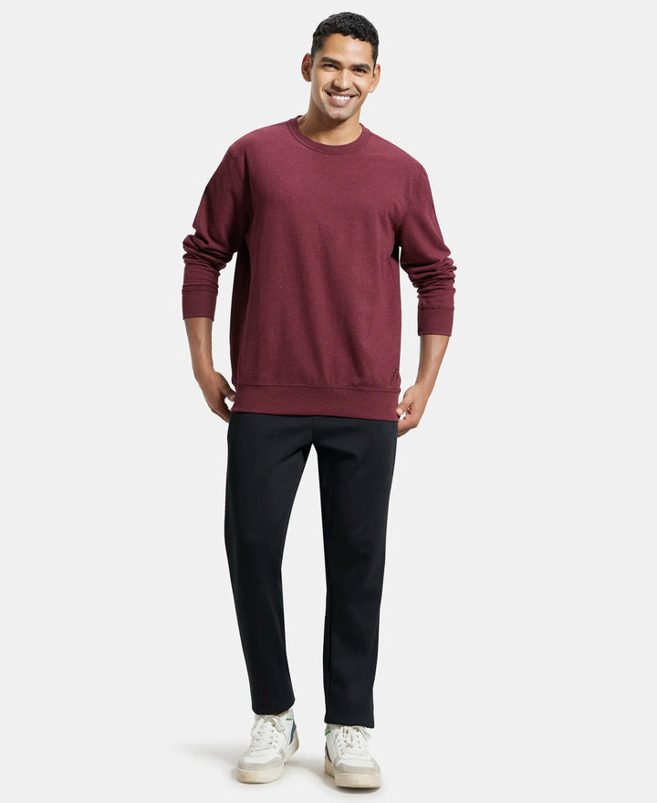 Super Combed Cotton French Terry Solid Sweatshirt with Ribbed Cuffs - Burgundy Melange-4