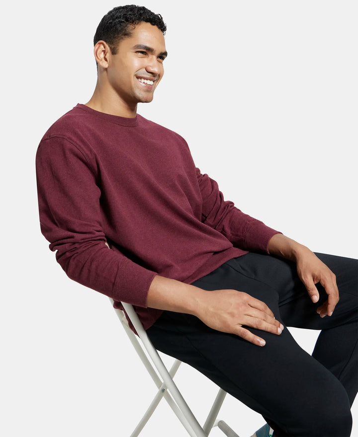 Super Combed Cotton French Terry Solid Sweatshirt with Ribbed Cuffs - Burgundy Melange-5