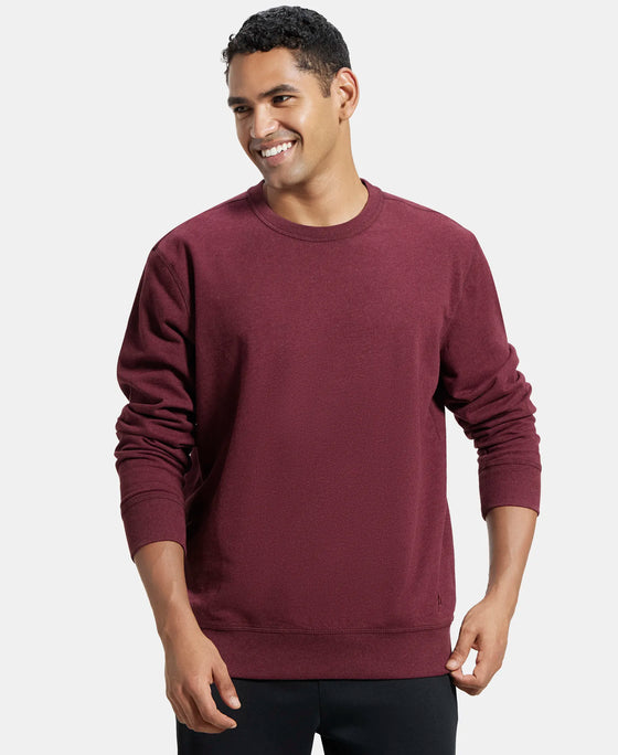 Super Combed Cotton French Terry Solid Sweatshirt with Ribbed Cuffs - Burgundy Melange-6