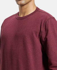 Super Combed Cotton French Terry Solid Sweatshirt with Ribbed Cuffs - Burgundy Melange-7