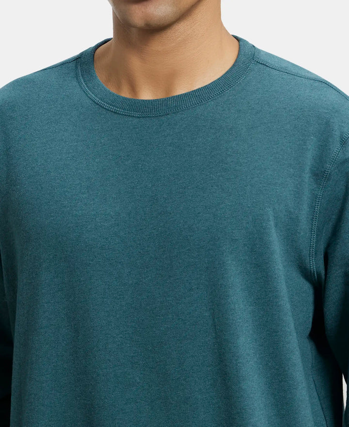 Super Combed Cotton French Terry Solid Sweatshirt with Ribbed Cuffs - Pine Melange-6