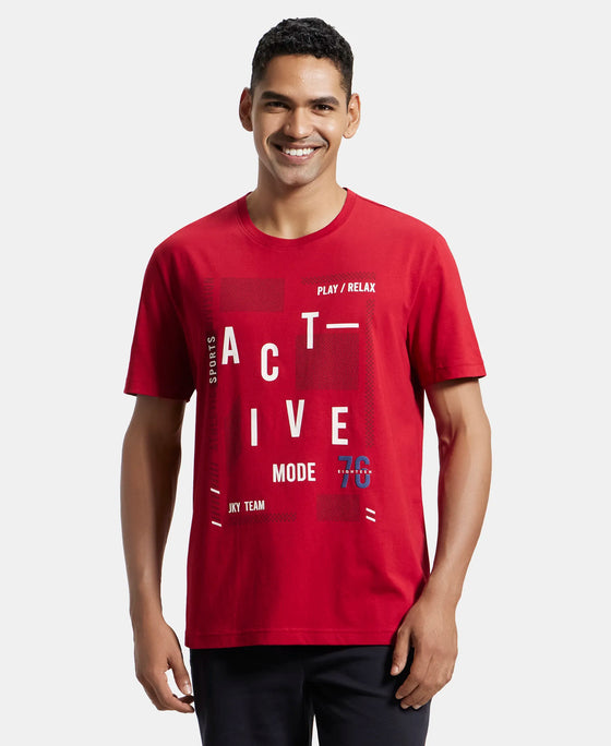 Super Combed Cotton Rich Graphic Printed Round Neck Half Sleeve T-Shirt - Shanghai Red-1