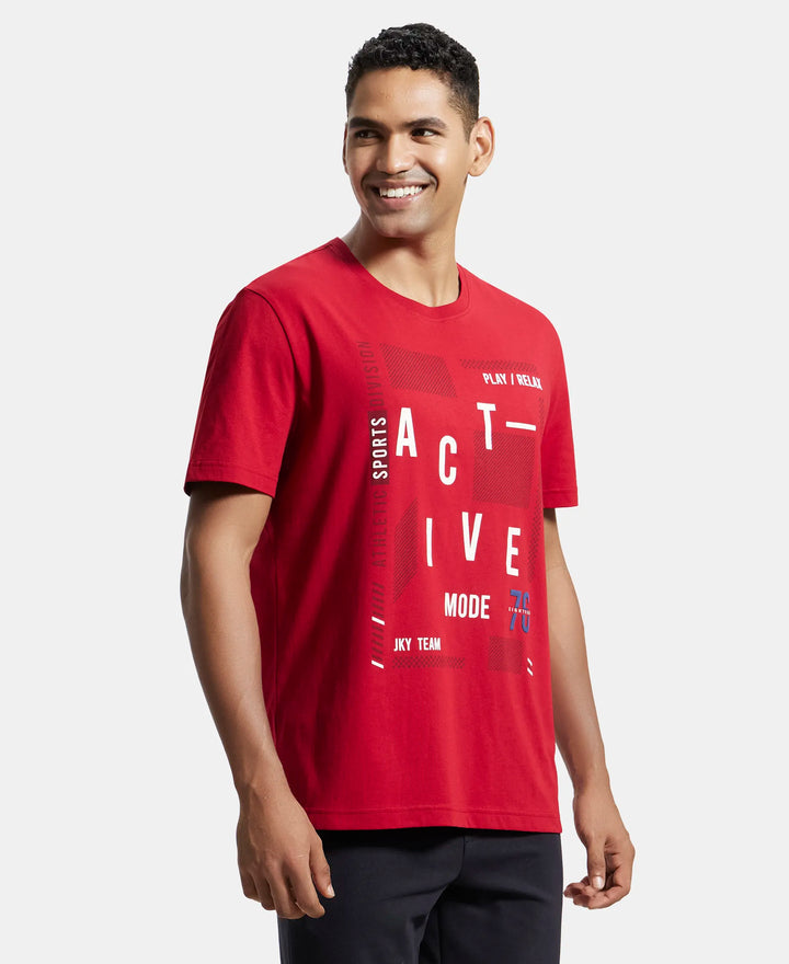 Super Combed Cotton Rich Graphic Printed Round Neck Half Sleeve T-Shirt - Shanghai Red-2