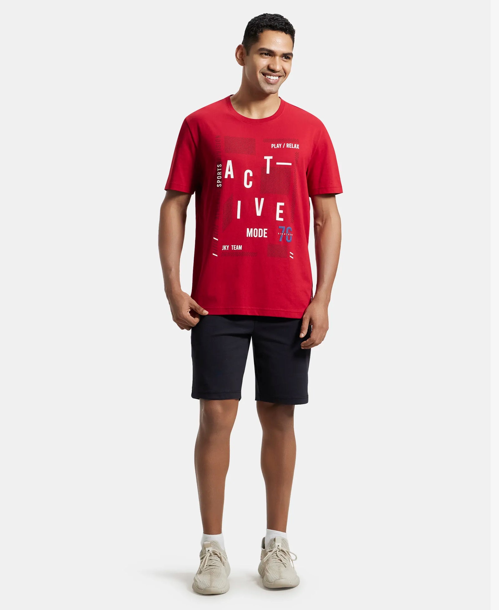 Super Combed Cotton Rich Graphic Printed Round Neck Half Sleeve T-Shirt - Shanghai Red-4
