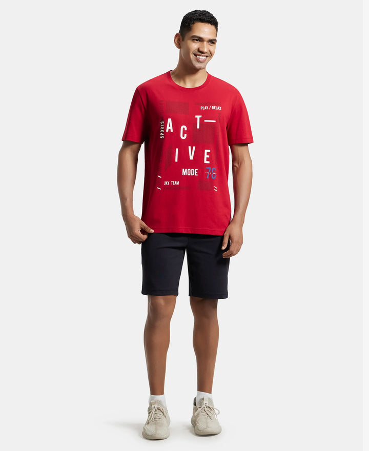 Super Combed Cotton Rich Graphic Printed Round Neck Half Sleeve T-Shirt - Shanghai Red-4