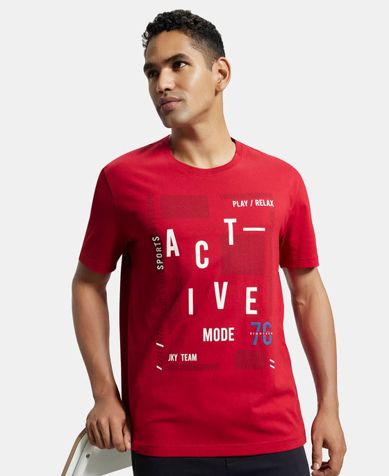 Super Combed Cotton Rich Graphic Printed Round Neck Half Sleeve T-Shirt - Shanghai Red-5
