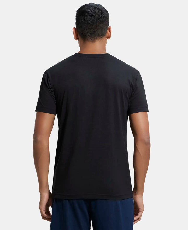 Super Combed Cotton Rich Solid V Neck Half Sleeve T-Shirt  - Black-3