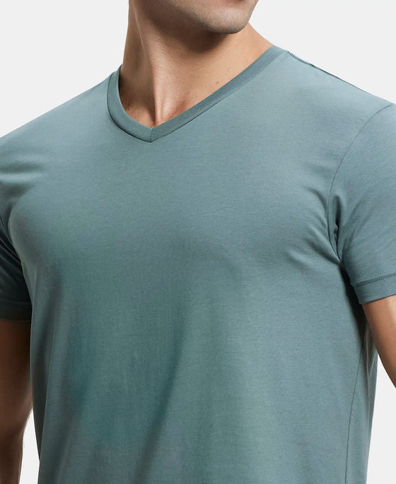 Super Combed Cotton Rich Solid V Neck Half Sleeve T-Shirt  - Balsam Green-6