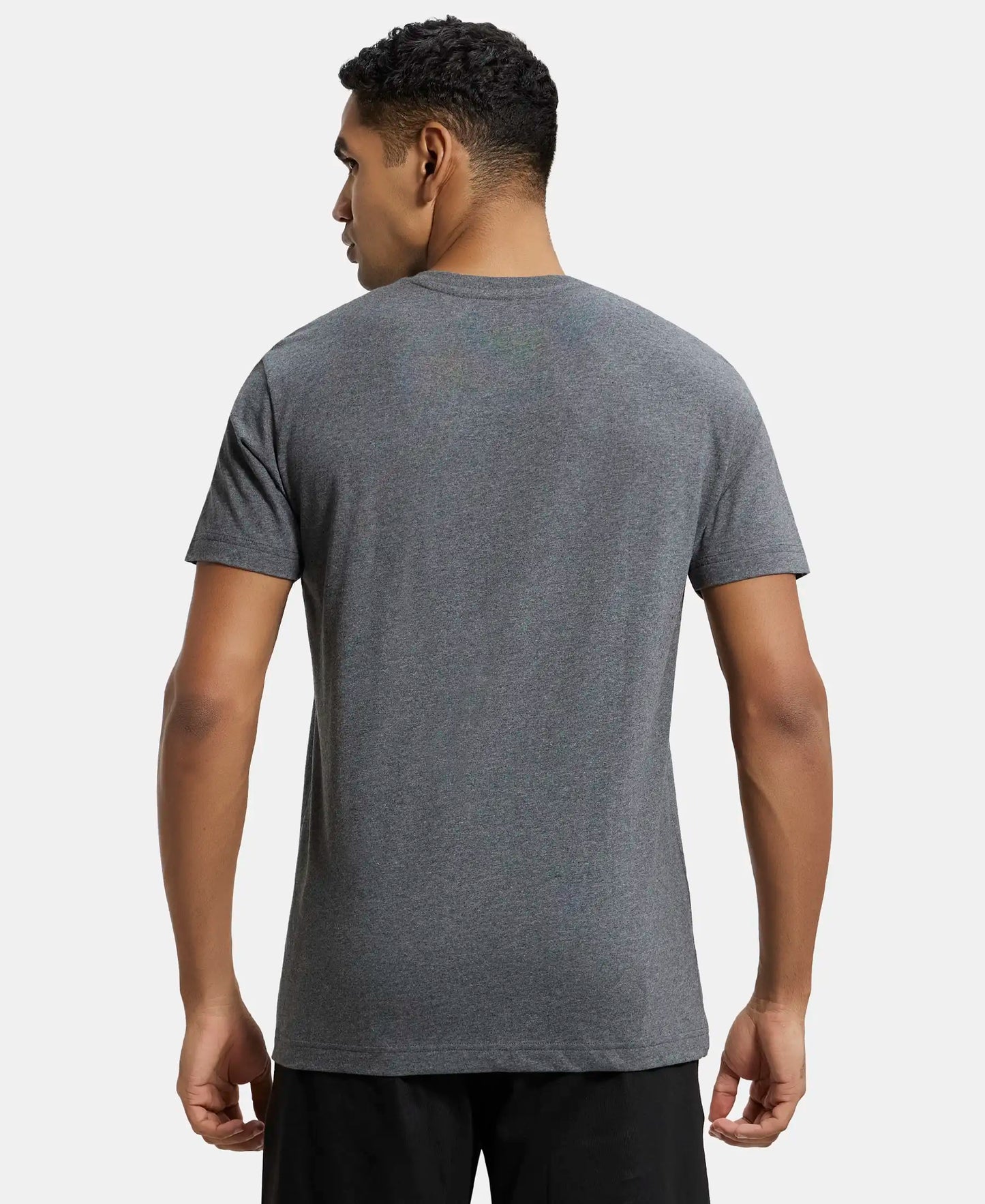 Super Combed Cotton Rich Solid V Neck Half Sleeve T-Shirt  - Charcoal Melange-3