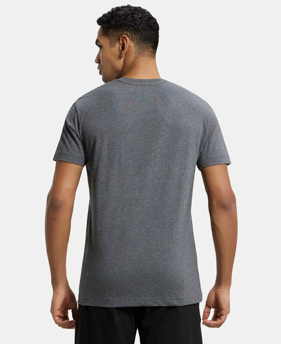 Super Combed Cotton Rich Solid V Neck Half Sleeve T-Shirt  - Charcoal Melange-3