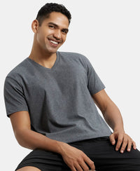 Super Combed Cotton Rich Solid V Neck Half Sleeve T-Shirt  - Charcoal Melange-5