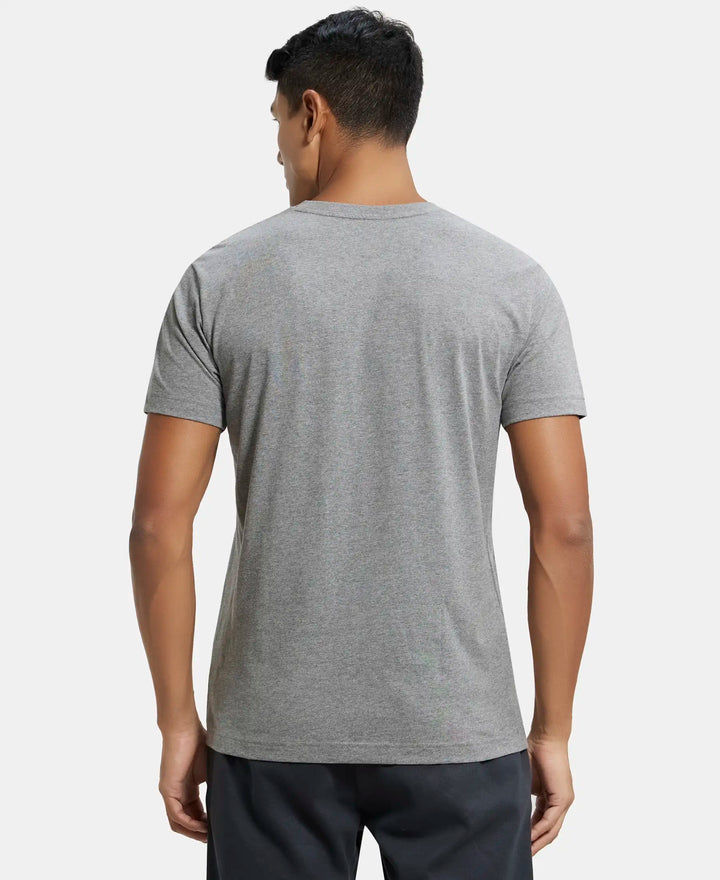 Super Combed Cotton Rich Solid V Neck Half Sleeve T-Shirt  - Grey Melange-3