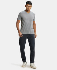 Super Combed Cotton Rich Solid V Neck Half Sleeve T-Shirt  - Grey Melange-4
