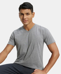 Super Combed Cotton Rich Solid V Neck Half Sleeve T-Shirt  - Grey Melange-5